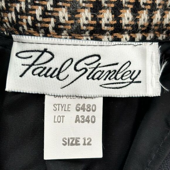 Paul Stanley Vintage Wool Blend Herringbone Print Skirt Black /Tan/Cream Size 12 - Picture 2 of 10